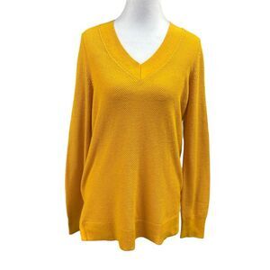 NEW Gap Bella V Neck Knit Sweater Size M Rugby Gold